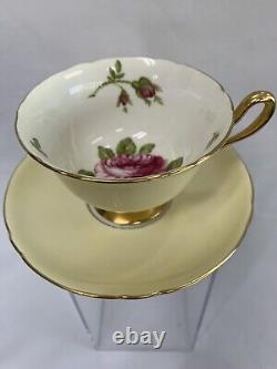 Shelley Bone China Cup & Saucer Pattern, Yellow with gold trim, Pink Roses