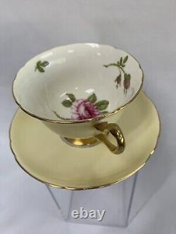 Shelley Bone China Cup & Saucer Pattern, Yellow with gold trim, Pink Roses