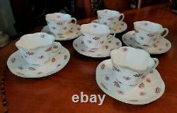 Shelley Bone China Rosebud Dainty Green Trim 13426 Cup & Saucer (6 sets)