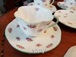 Shelley Bone China Rosebud Dainty Green Trim 13426 Cup & Saucer (6 sets)