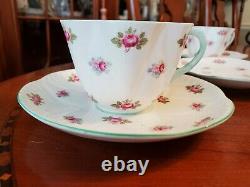 Shelley Bone China Rosebud Dainty Green Trim 13426 Cup & Saucer (6 sets)