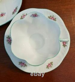 Shelley Bone China Rosebud Dainty Green Trim 13426 Cup & Saucer (6 sets)