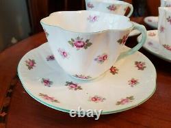 Shelley Bone China Rosebud Dainty Green Trim 13426 Cup & Saucer (6 sets)