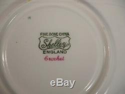 Shelley Crochet Trio Coffee Tea cup Saucer Bread Dessert Plate PINK 13371/S15