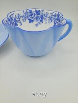 Shelley Dainty Tea Cup & Saucer Rose & Daisy Pale Blue Vintage Very Rare