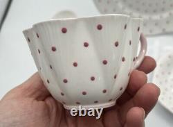 Shelley England Dainty Pink White Polka Dot Teacup Saucer Plate Tea Egg Cup EUC