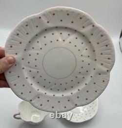 Shelley England Dainty Pink White Polka Dot Teacup Saucer Plate Tea Egg Cup EUC