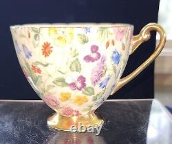 Shelley England Fine Bone China Countryside Floral Chintz Gold Footed Teacup