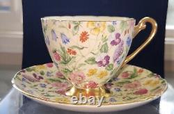 Shelley England Fine Bone China Countryside Floral Chintz Gold Footed Teacup