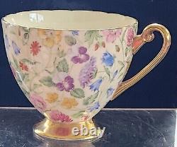 Shelley England Fine Bone China Countryside Floral Chintz Gold Footed Teacup