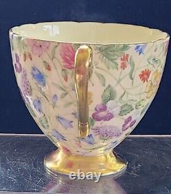 Shelley England Fine Bone China Countryside Floral Chintz Gold Footed Teacup