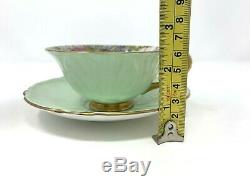Shelley English Bone China Rock Garden Tea Cup & Saucer Mint Green