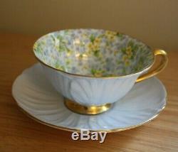 Shelley Fine Bone China England Pale Blue Primrose Chintz Tea Cup & Saucer