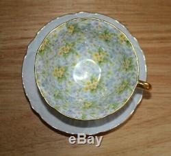 Shelley Fine Bone China England Pale Blue Primrose Chintz Tea Cup & Saucer