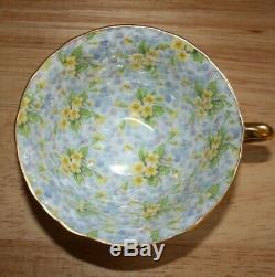 Shelley Fine Bone China England Pale Blue Primrose Chintz Tea Cup & Saucer