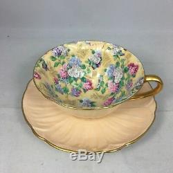 Shelley Footed Oleander Peach Ivory Summer Glory Chintz Cup & Saucer 13417/S15