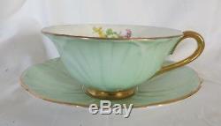 Shelley Green Floral Bouquet Oleander Shape Tea Cup And Saucer 13436