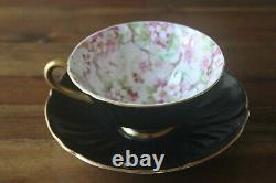 Shelley Maytime Chintz Black Oleander gold teacup tea cup saucer pink flowers