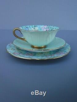 Shelley Melody Chintz Green Trio Cup Saucer & 6 7/8 Plate Oleander Shape