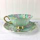 Shelley Melody Chintz Oleander Shape Gold Footed Teacup And Saucer Mint Green