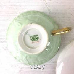 Shelley Melody Chintz oleander shape gold footed teacup and saucer mint green