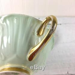 Shelley Melody Chintz oleander shape gold footed teacup and saucer mint green