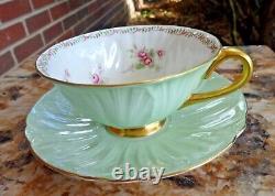 Shelley Minty Green Oleander BRIDAL ROSE Tea Cup and Saucer