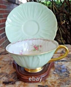 Shelley Minty Green Oleander BRIDAL ROSE Tea Cup and Saucer