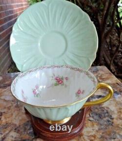 Shelley Minty Green Oleander BRIDAL ROSE Tea Cup and Saucer