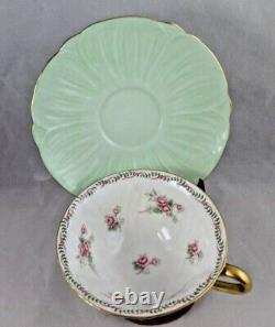 Shelley Minty Green Oleander BRIDAL ROSE Tea Cup and Saucer