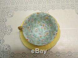 Shelley Oleander Shape Footed Cup & Saucer Marguerite Chintz Pattern EUC Vintage