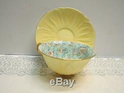 Shelley Oleander Shape Footed Cup & Saucer Marguerite Chintz Pattern EUC Vintage