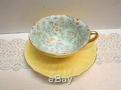 Shelley Oleander Shape Footed Cup & Saucer Marguerite Chintz Pattern EUC Vintage