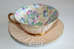 Shelley Peach Summer Glory Chintz-Oleander Bone China Footed Teacup/Saucer