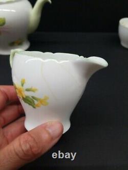 Shelley Primrose 13430 Green Trim Tea Pot Cup Saucer Creamer Sugar 9 England