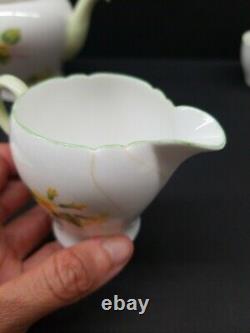 Shelley Primrose 13430 Green Trim Tea Pot Cup Saucer Creamer Sugar 9 England