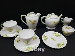 Shelley Primrose 13430 Green Trim Tea Pot Cup Saucer Creamer Sugar 9 England