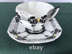 Shelley Queen Anne 1926 Art Deco Tea Cup Coffee Trees Sunset Black White 11479