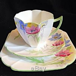 Shelley Queen Anne Sea Anemone Tea Cup Saucer And Dessert Plate Trio