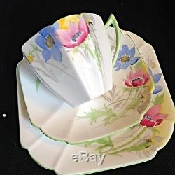 Shelley Queen Anne Sea Anemone Tea Cup Saucer And Dessert Plate Trio