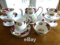 Shelley Red Duchess Tea Set Teapot, Creamer, Sugar, Cups, Saucers, Plates