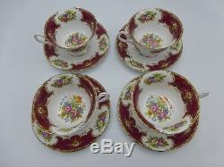 Shelley Red Duchess Tea Set Teapot, Creamer, Sugar, Cups, Saucers, Plates