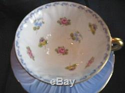 Shelley Rose Pansy Forget Me Not Tcup Saucer BLUE SCROLL Oleander Gold FREE SHIP