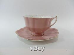Shelley Stratford Shape Dusty Rose Pink Teacup & Saucer White Inside Flowers