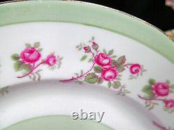 Shelley tea cup and saucer PINK ROSE pastel green bands teacup trio 1940's