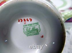 Shelley tea cup and saucer PINK ROSE pastel green bands teacup trio 1940's