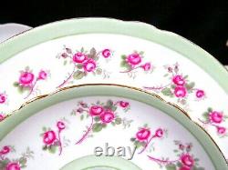 Shelley tea cup and saucer PINK ROSE pastel green bands teacup trio 1940's