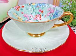 Shelley tea cup and saucer oleander pastel lime Melody chintz pattern teacup