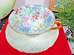 Shelley tea cup and saucer oleander pastel lime Melody chintz pattern teacup