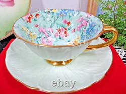 Shelley tea cup and saucer oleander pastel lime Melody chintz pattern teacup